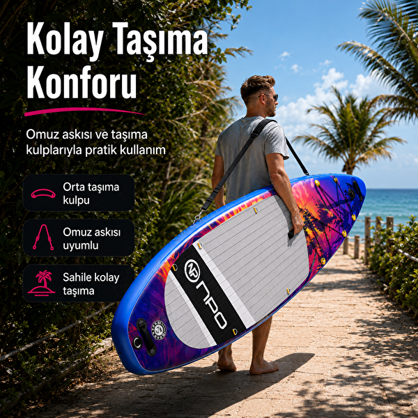 NPO Sunset Palm 305x81x15cm Şişme Premium SUP Paddle Board 148kg Kürek Pompa Çanta Koltuklu Full Set