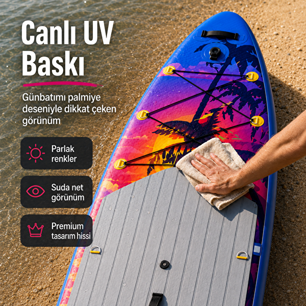 NPO Sunset Palm 305x81x15cm Şişme Premium SUP Paddle Board 148kg Kürek Pompa Çanta Koltuklu Full Set
