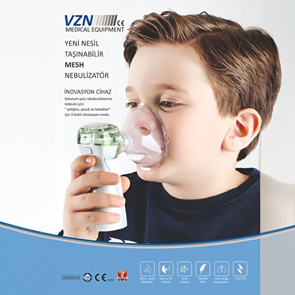 Vzn LTN200 Yeni Nesil Kademeli Ultra Sessiz Şarjlı Mesh Nebulizatör