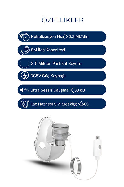 Direct Nexus USB Portatif Mesh Nebülizatör VP-M10 Taşınabilir Şarj Edilebilir Sessiz (<25 dBA) 8 ML Hazne