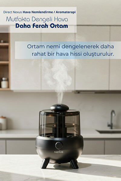 Direct Nexus Ultrasonik Buhar Makinesi (Hava Nemlendirici) Aromaterapi Diffüzör - Siyah