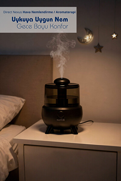 Direct Nexus Ultrasonik Buhar Makinesi (Hava Nemlendirici) Aromaterapi Diffüzör - Siyah
