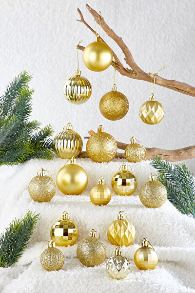 Waldern 20'li Karışık Desenli Yılbaşı Süsü Gold Top