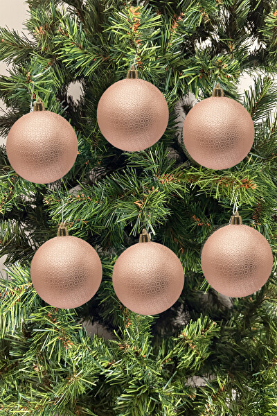 Waldern Yılbaşı Çam Ağacı Süsü Şampanya 8 CM Figürlü Mat 6'lı Cici Top