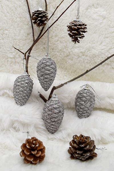 Waldern Gümüş Kozalak Paketi 7 CM Yılbaşı Çam Ağacı Süsü