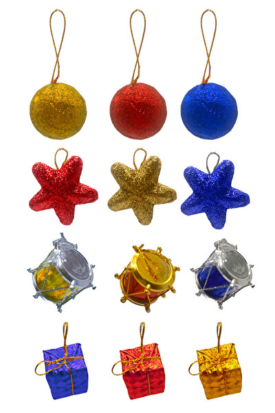 Waldern 6 Parlak 6 Simli 12'li Karışık Yılbaşı Ağacı Süs Top 3 CM