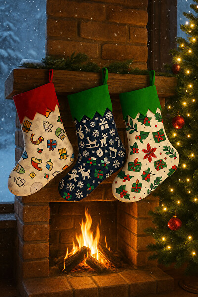 Waldern Dekoratif Mix Model Yılbaşı Süs Çorap 35x26 CM