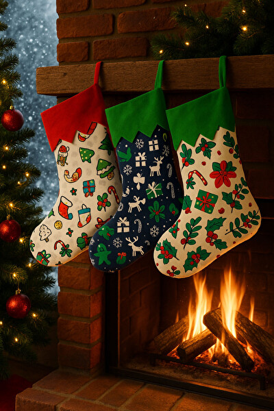 Waldern Dekoratif Mix Model Yılbaşı Süs Çorap 35x26 CM