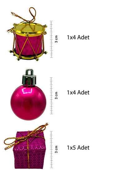 Waldern 13'lü Davul - Top - Hediye Paketi Yılbaşı Çam Ağacı Süsü 3 CM