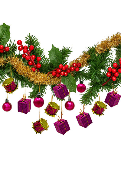 Waldern 13'lü Davul - Top - Hediye Paketi Yılbaşı Çam Ağacı Süsü 3 CM