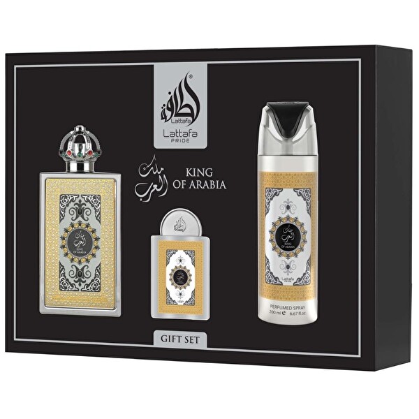 Lattafa Pride King Arabia EDP 100 ml + EDP 20 ml + Deodorant 200 ml Erkek Parfüm Seti