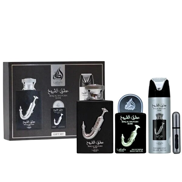 Lattafa Ishq Al Shuyukh Silver EDP 100 ml + EDP 20 ml + Deodorant 200 ml Erkek Parfüm Seti