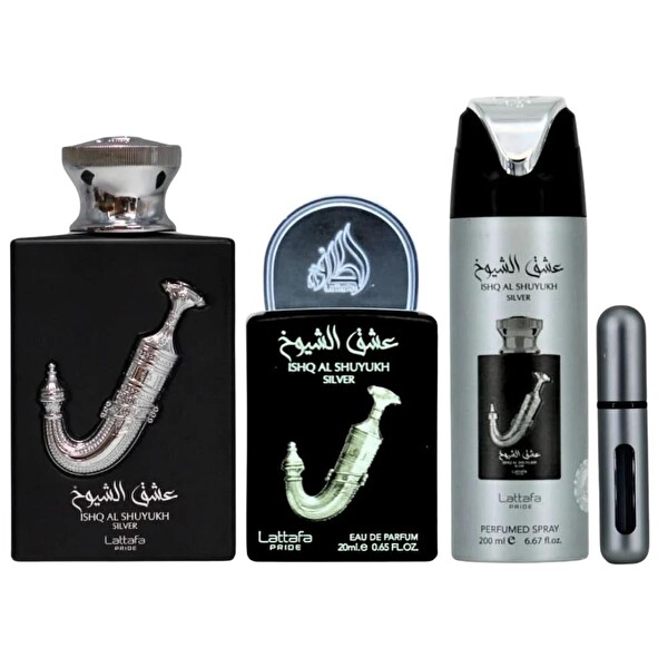Lattafa Ishq Al Shuyukh Silver EDP 100 ml + EDP 20 ml + Deodorant 200 ml Erkek Parfüm Seti