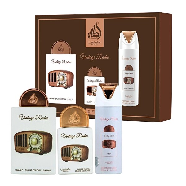 Lattafa Pride Vintage Radio EDP 100 ml + EDP 20 ml + 200 ml Deospray Unisex Parfüm Seti
