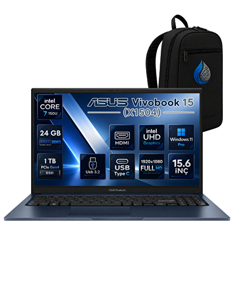 Asus VivoBook 15 Intel Core 7 150U 24 GB DDR4 RAM 1 TB SSD 15.6'' FHD W11 Pro Laptop X1504VA-BQ5456RNP10