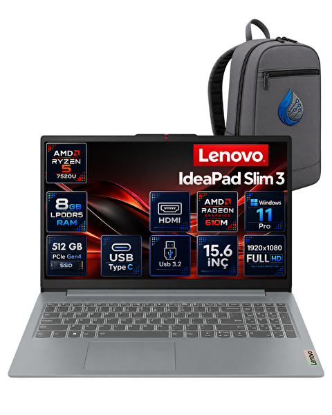 Lenovo IdeaPad Slim 3 15AMN8 Ryzen 5 7520U 8 GB RAM 512 GB SSD Radeon 610M 15.6
