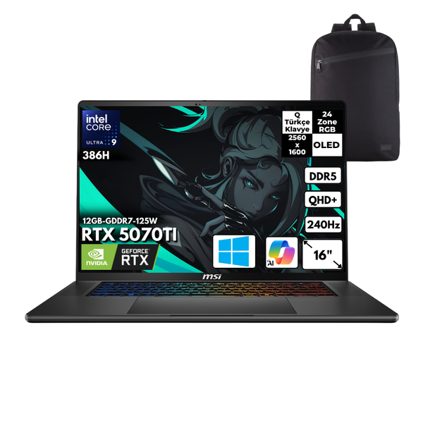 MSI Stealth 16 AI+ Ultra 9 386H 40 GB DDR5 RAM 2 TB SSD 12 GB RTX5070Ti 16