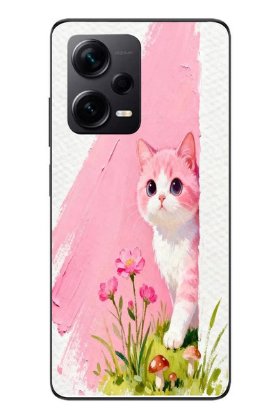 Le Balvo Redmi Note 12 Pro Plus Uyumlu Pembeli Kedi Baskılı Silikon Kılıf