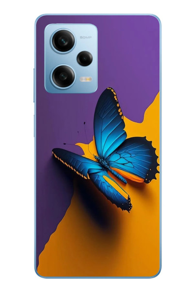 Le Balvo Redmi Note 12 Pro 5G Uyumlu Mavi Kelebek Baskılı Silikon Kılıf