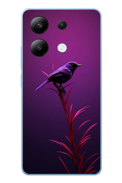 Le Balvo Redmi Note 13 4G Uyumlu Mor Kuş Dalda Baskılı Silikon Kılıf