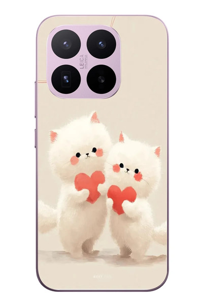 Le Balvo Xiaomi 17T Uyumlu Kalpli Beyaz Kediler Baskılı Silikon Kılıf