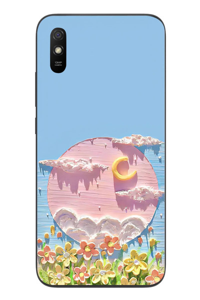 Le Balvo Redmi 9A Uyumlu Çiçekli Ay Baskılı Silikon Kılıf