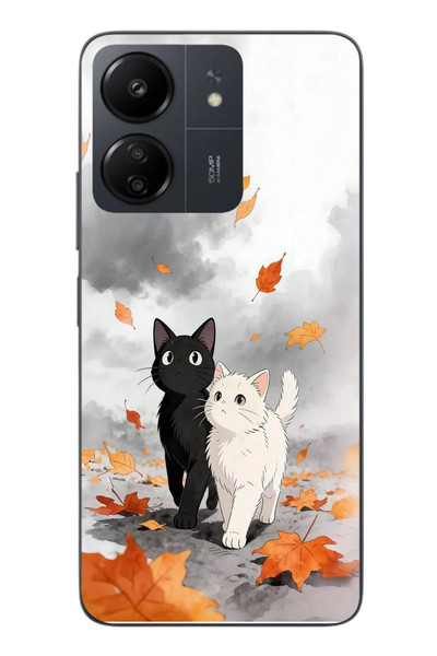 Le Balvo Redmi 13C Uyumlu Sonbahar Kedileri Baskılı Silikon Kılıf