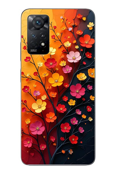 Le Balvo Redmi Note 11E Uyumlu Sonbahar Çiçekleri Baskılı Silikon Kılıf