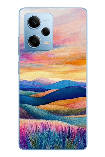 Le Balvo Redmi Note 12 Pro 5G Uyumlu Renkli Pastel Günbatımı Baskılı Silikon Kılıf