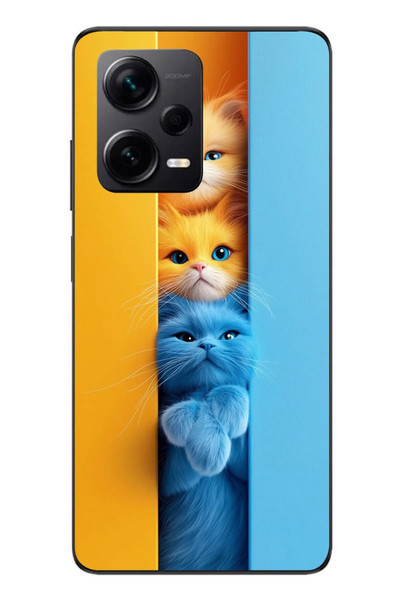 Le Balvo Redmi Note 12 Pro Plus Uyumlu Mavi Sarı Kediler Baskılı Silikon Kılıf