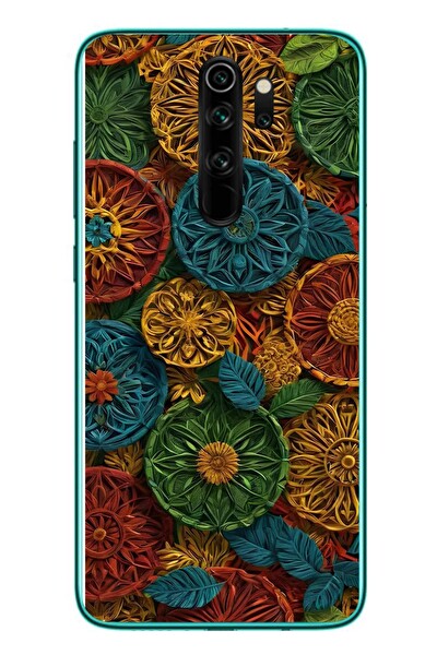 Le Balvo Redmi Note 8 Pro Uyumlu Hasır Örgü Çiçekler Baskılı Silikon Kılıf