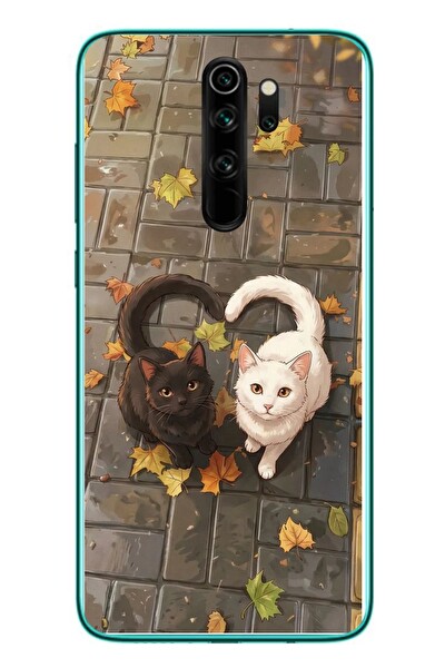 Le Balvo Redmi Note 8 Pro Uyumlu Kalp Kuyruklu Kediler Baskılı Silikon Kılıf