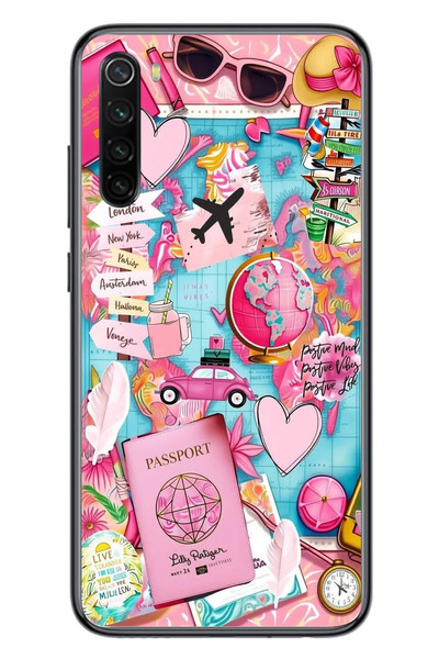 Le Balvo Redmi Note 8 Uyumlu Pembe Seyahat Baskılı Silikon Kılıf