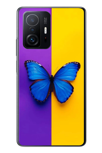 Le Balvo Xiaomi Mi 11 T-11 T Pro Uyumlu Mor Sarı Kelebek Baskılı Silikon Kılıf