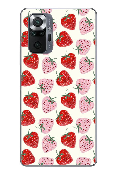 Le Balvo Redmi Note 10 Uyumlu Kırmızı Pembe Çilekler Baskılı Silikon Kılıf