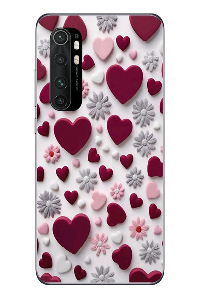 Le Balvo Xiaomi Mi 10 Lite Uyumlu Kırmızı ve Pembe Kalpler Baskılı Silikon Kılıf