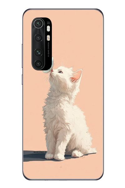 Le Balvo Xiaomi Mi 10 Lite Uyumlu Beyaz Kelebekli Kedi Baskılı Silikon Kılıf