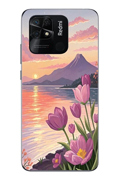 Le Balvo Redmi 10C Uyumlu Çiçek Yağlı Boya Baskılı Silikon Kılıf