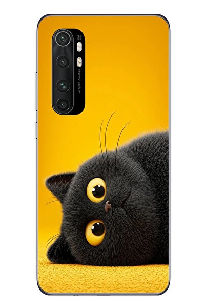Le Balvo Xiaomi Mi 10 Lite Uyumlu Yan Bakan Siyah Kedi Baskılı Silikon Kılıf