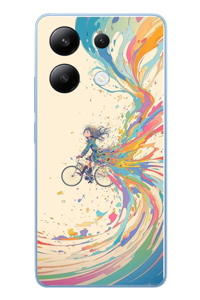 Le Balvo Redmi Note 13 4G Uyumlu Rengarenk Bisikletli Kız Baskılı Silikon Kılıf
