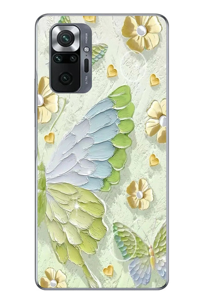 Le Balvo Redmi Note 10 Uyumlu Yeşil Mavi Kelebek Baskılı Silikon Kılıf