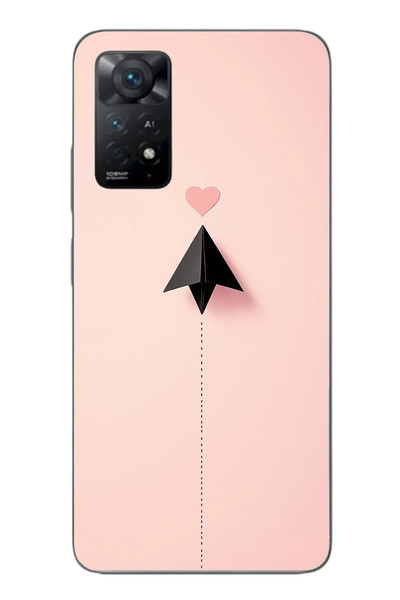 Le Balvo Redmi Note 11E Uyumlu Kalp Siyah Uçak Baskılı Silikon Kılıf