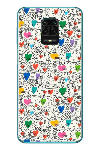 Le Balvo Redmi Note 9s Uyumlu Kalp Çizgileri Karışık Baskılı Silikon Kılıf