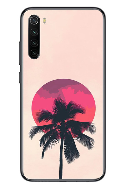Le Balvo Redmi Note 8 Uyumlu Palmiye Kırmızı Ay Baskılı Silikon Kılıf