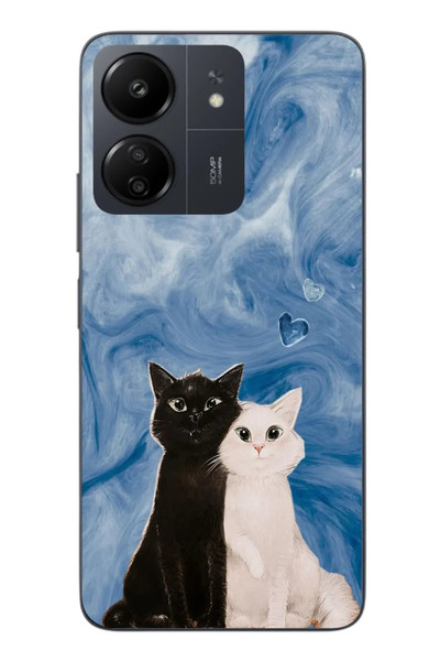 Le Balvo Redmi 13C Uyumlu Siyah ve Beyaz Kedi Baskılı Silikon Kılıf