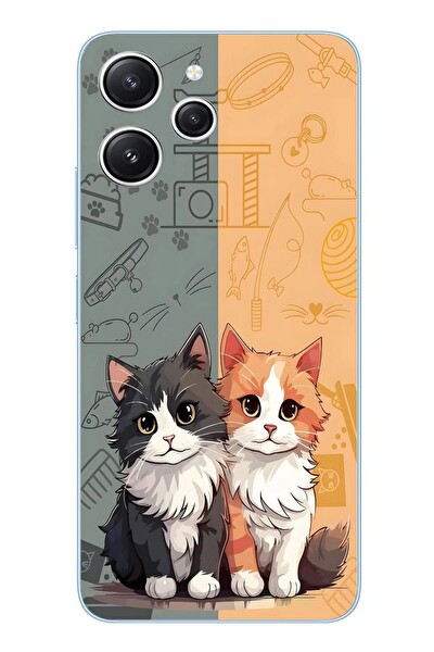 Le Balvo Redmi 12 Uyumlu Sarı ve Siyah Kedi Baskılı Silikon Kılıf