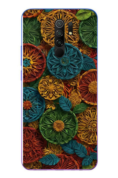Le Balvo Redmi 9 Uyumlu Hasır Örgü Çiçekler Baskılı Silikon Kılıf