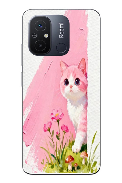 Le Balvo Redmi 12C Uyumlu Pembeli Kedi Baskılı Silikon Kılıf