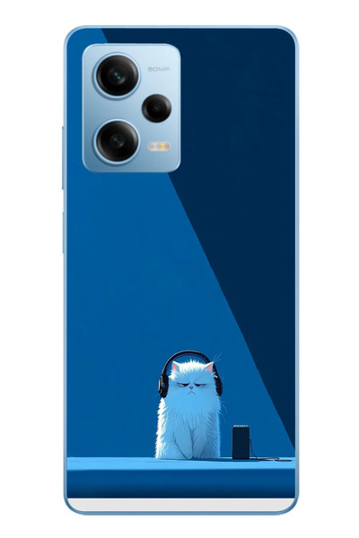 Le Balvo Redmi Note 12 Pro 5G Uyumlu Kulaklı Kedi Baskılı Silikon Kılıf