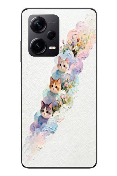 Le Balvo Redmi Note 12 Pro Plus Uyumlu Yağlı Boya Kediler Baskılı Silikon Kılıf